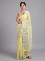 Light Yellow Linen Woven Saree