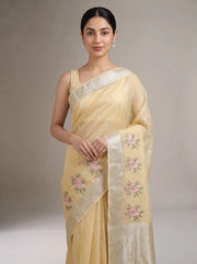Floral Yellow Linen Woven Saree