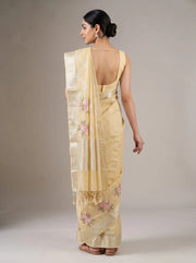 Floral Yellow Linen Woven Saree
