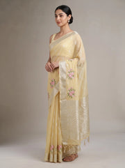 Floral Yellow Linen Woven Saree