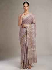 Dusty Mauve Linen Woven Saree
