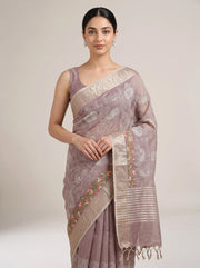 Dusty Mauve Linen Woven Saree