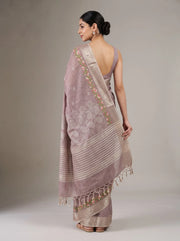 Dusty Mauve Linen Woven Saree