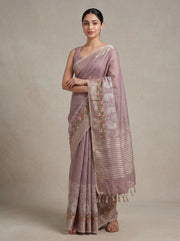 Dusty Mauve Linen Woven Saree