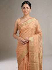 Warm Orange Munga Kota Cotton Banarasi Embroidered Saree
