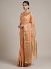 Warm Orange Munga Kota Cotton Banarasi Embroidered Saree
