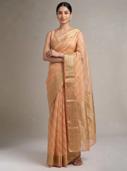 Warm Orange Munga Kota Cotton Banarasi Embroidered Saree
