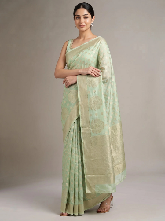 Pista Green Chanderi Cotton Saree