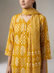 Mustard Cotton Embroidered Straight Kurta