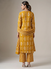 Mustard Cotton Embroidered Straight Kurta