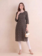 Brown Jaipuri Block Print Straight Kurta