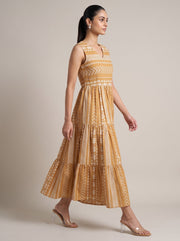 Peach Pure Cotton Tribal Geometric Pattern Kurta