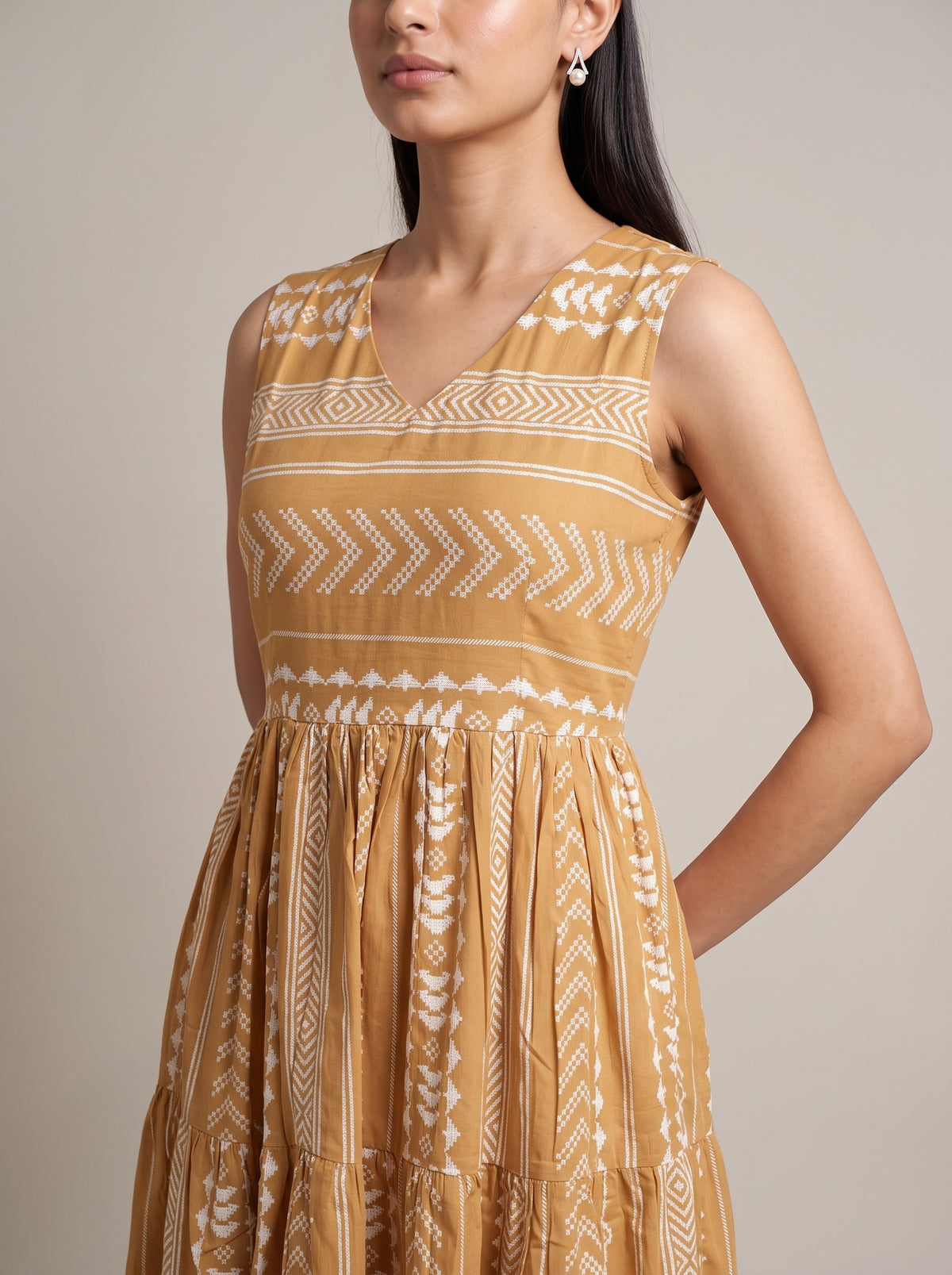 Peach Pure Cotton Tribal Geometric Pattern Kurta