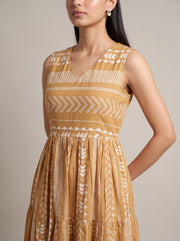 Peach Pure Cotton Tribal Geometric Pattern Kurta