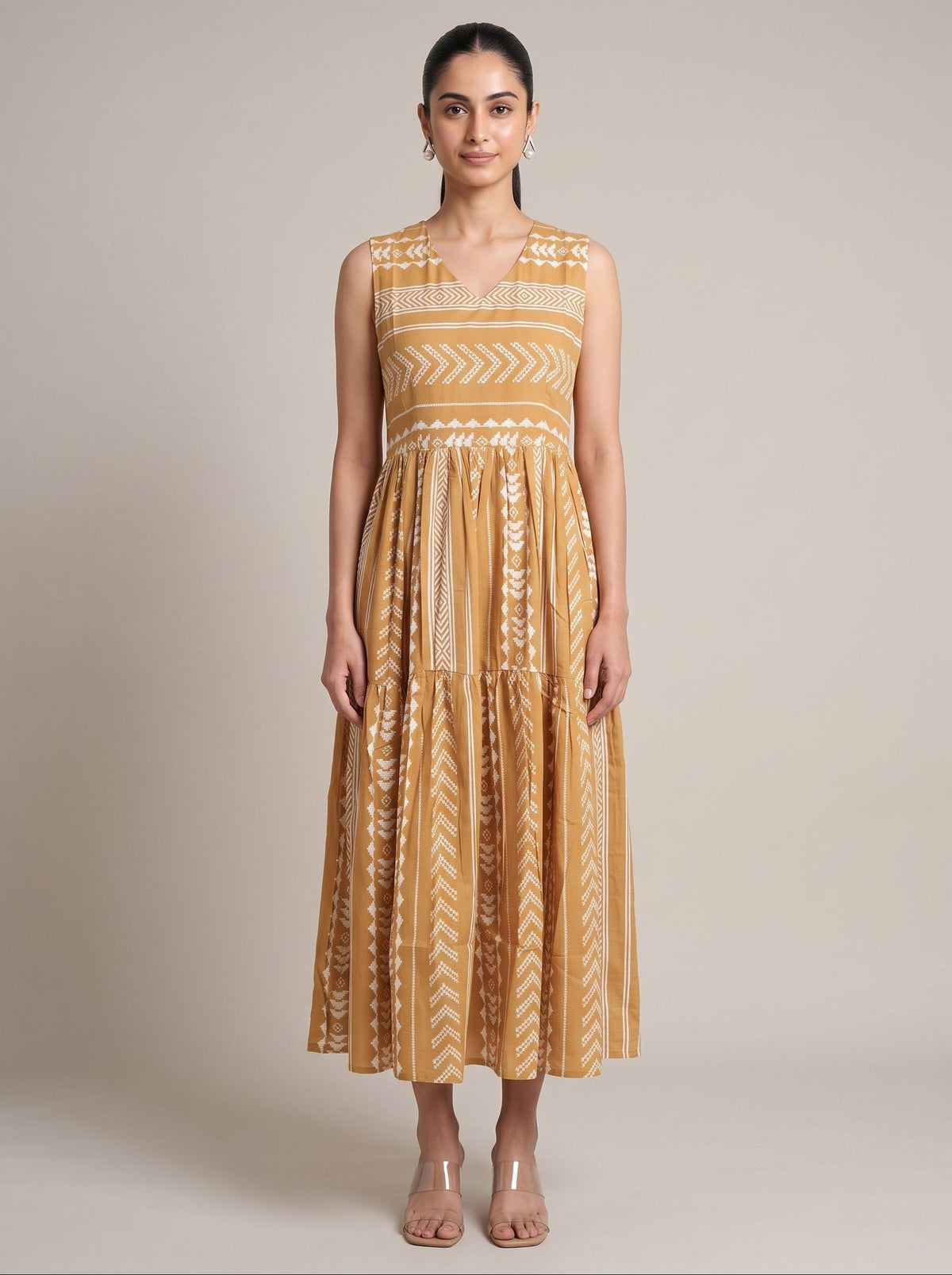 Peach Pure Cotton Tribal Geometric Pattern Kurta