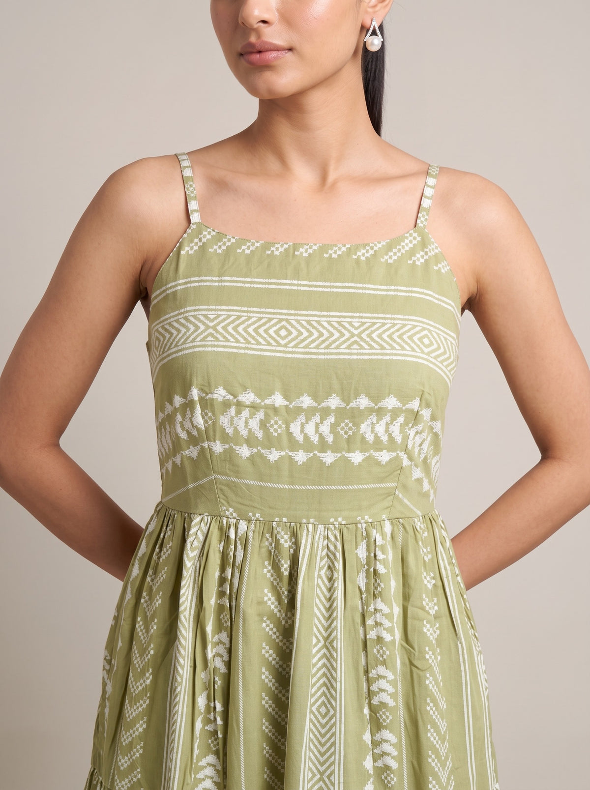 Soft Light Green Pure Cotton Tribal Geometric Pattern Kurta