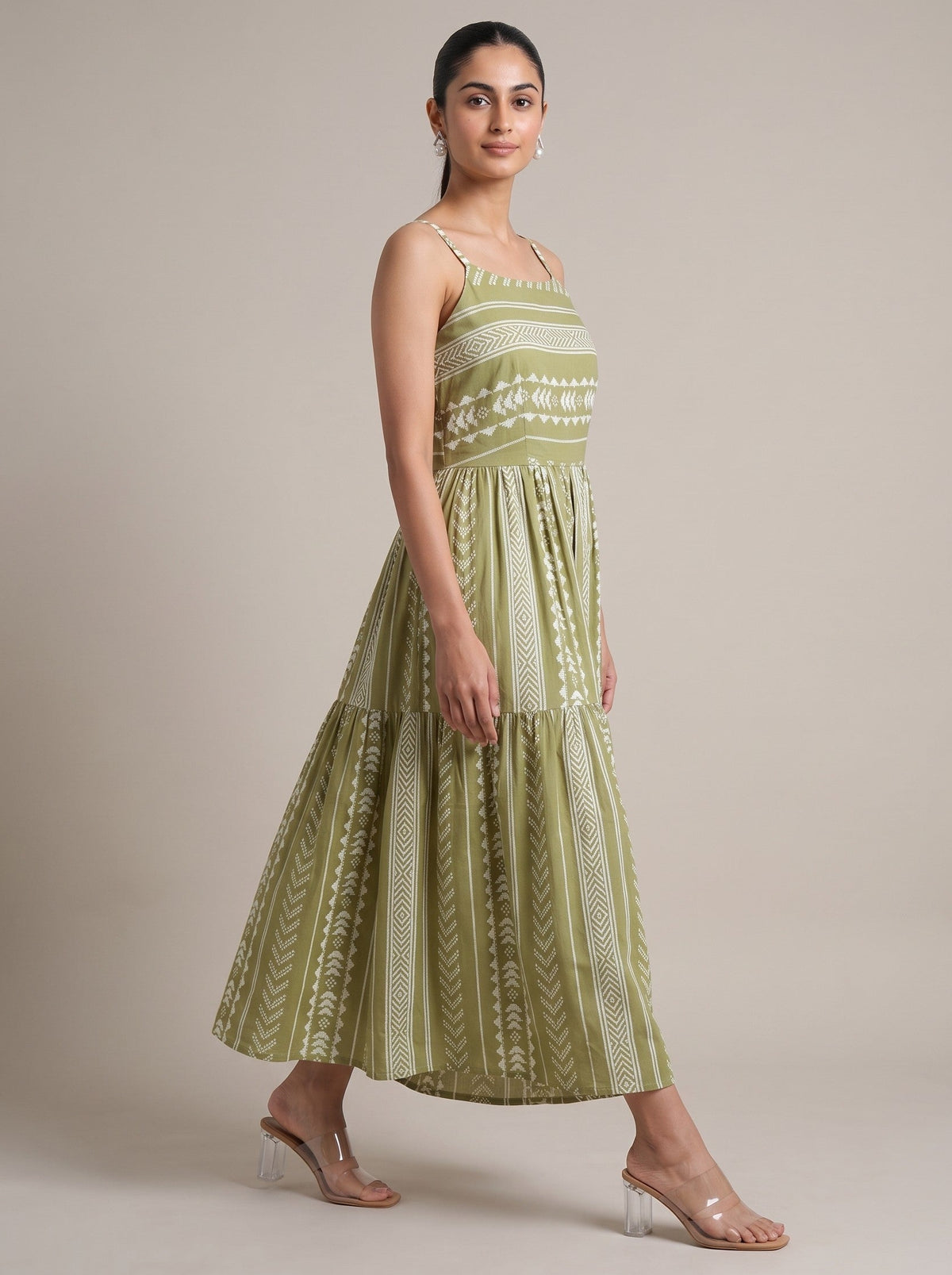 Soft Light Green Pure Cotton Tribal Geometric Pattern Kurta