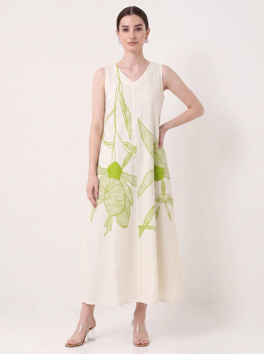 Off White Pure Cotton Floral Print Kurta