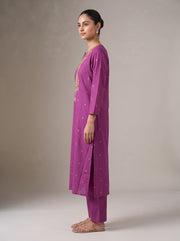 Purple Kashmiri Aari Embroidery Cotton Co-ord Set