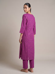 Purple Kashmiri Aari Embroidery Cotton Co-ord Set