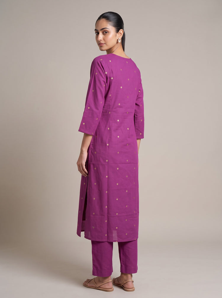 Purple Kashmiri Aari Embroidery Cotton Co-ord Set