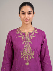 Purple Kashmiri Aari Embroidery Cotton Co-ord Set