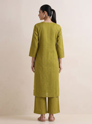 Olive Green Kashmiri Aari Embroidery Solid Co-ord