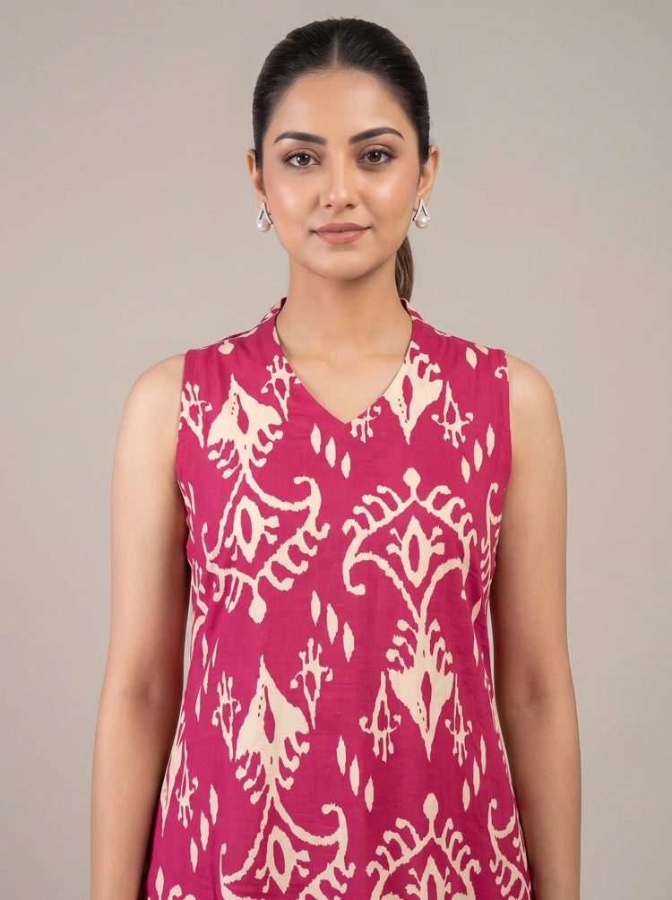 Pink Cotton Printed A-Line Co-ord Set