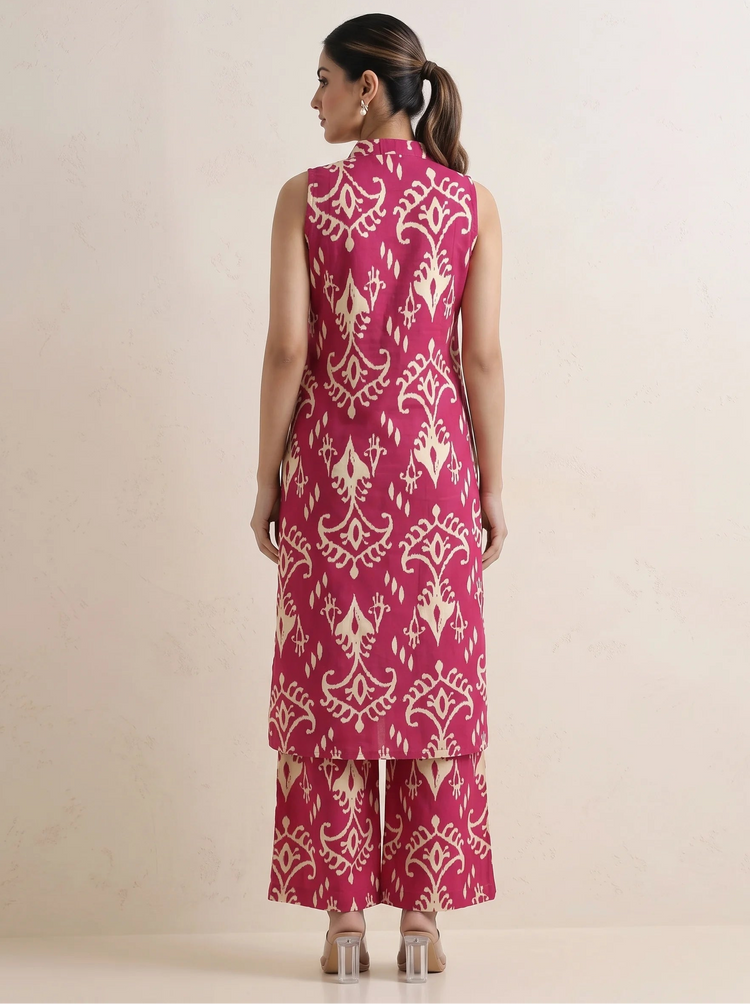 Pink Cotton Printed A-Line Co-ord Set