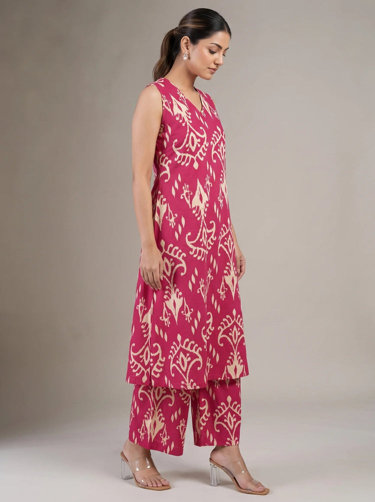 Pink Cotton Printed A-Line Co-ord Set