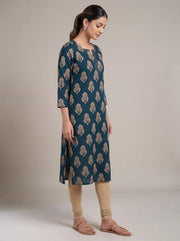 Indigo Navy Blue Cotton Flex Printed Straight Kurta