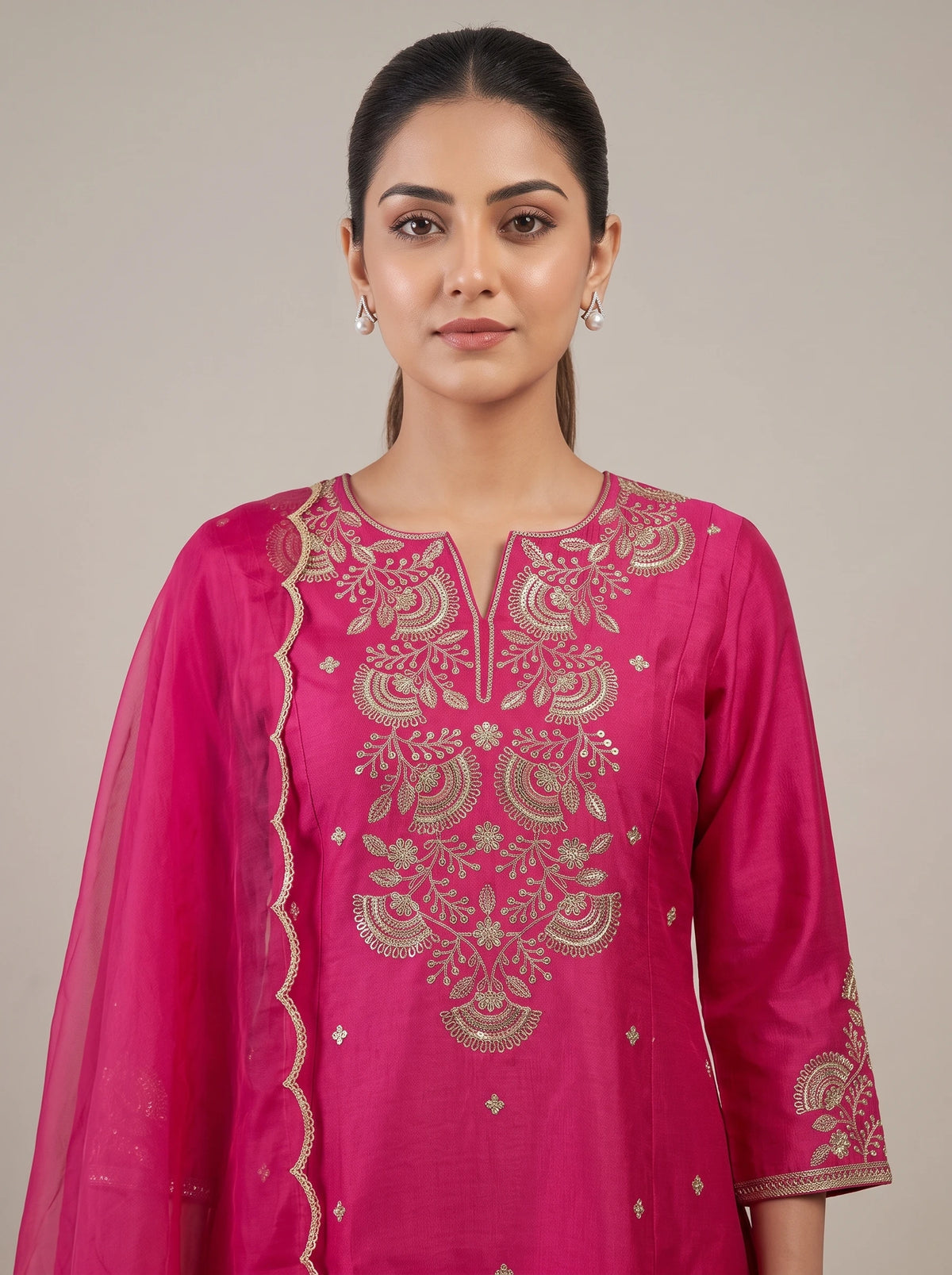 Rani Pink Embroidered Straight Ethnic Suit Set