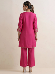 Rani Pink Embroidered Straight Ethnic Suit Set