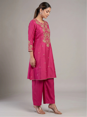 Rani Pink Embroidered Straight Ethnic Suit Set