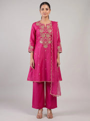 Rani Pink Embroidered Straight Ethnic Suit Set