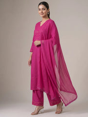 Rani Pink Embroidered Straight Ethnic Suit Set