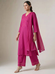 Rani Pink Embroidered Straight Ethnic Suit Set