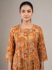 Rust Printed Straight Kurta