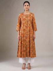 Rust Printed Straight Kurta