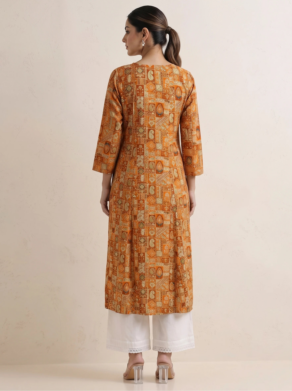Rust Printed Straight Kurta