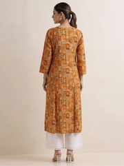 Rust Printed Straight Kurta