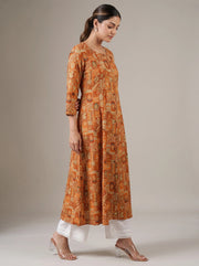 Rust Printed Straight Kurta