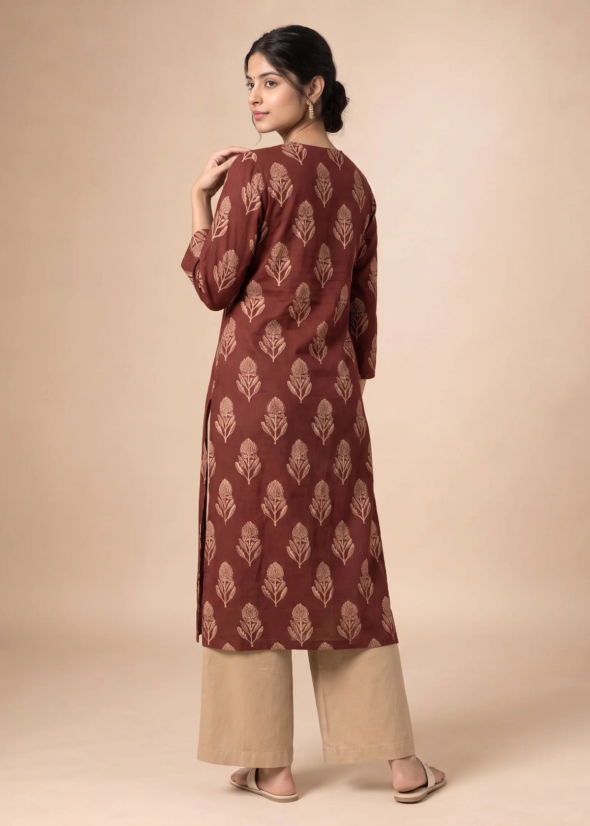 Rust Cotton Flex Printed Straight Kurta