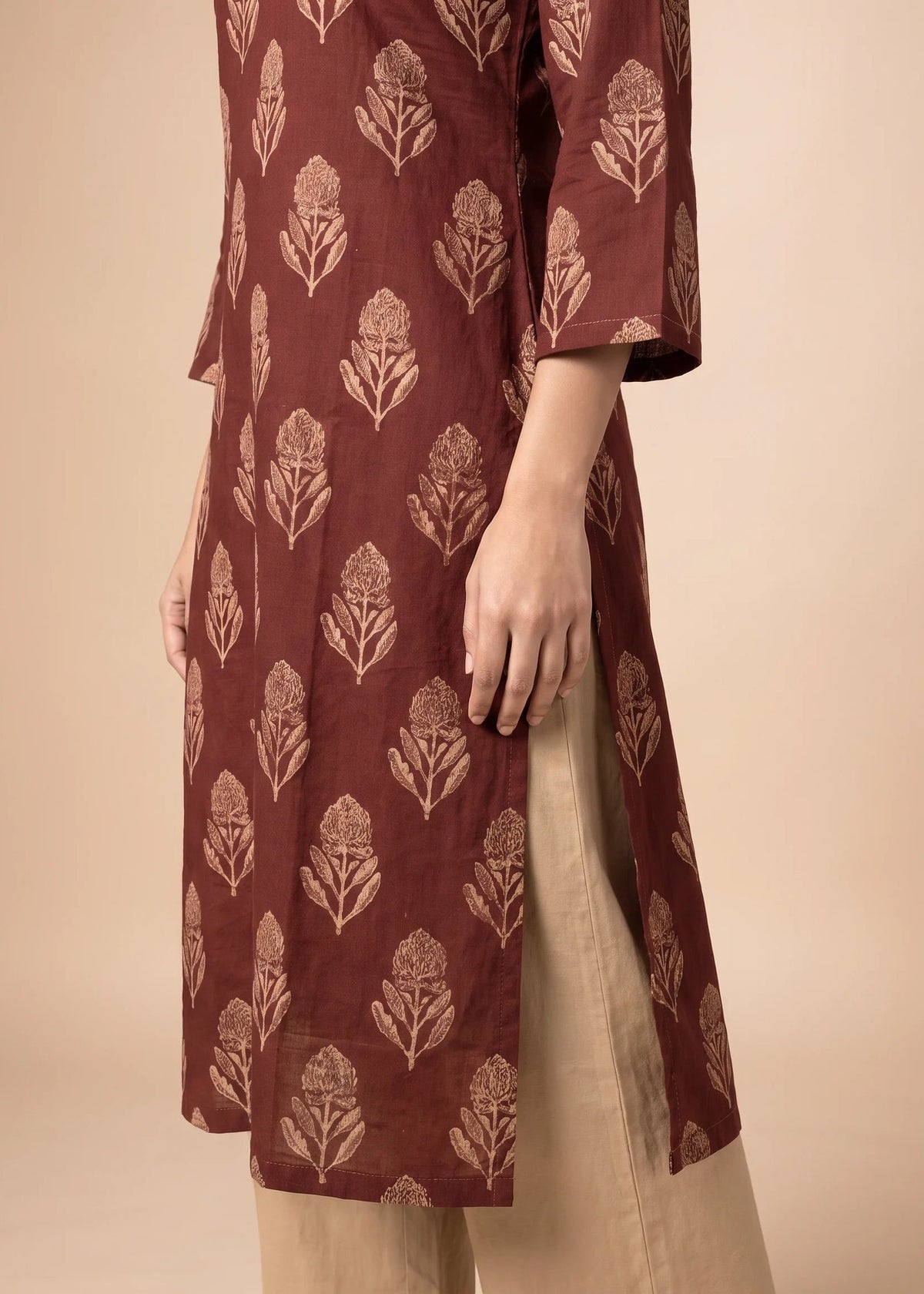 Rust Cotton Flex Printed Straight Kurta