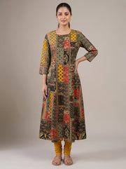 Black Printed Straight Kurta