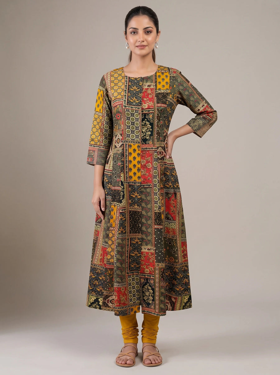Black Printed Straight Kurta