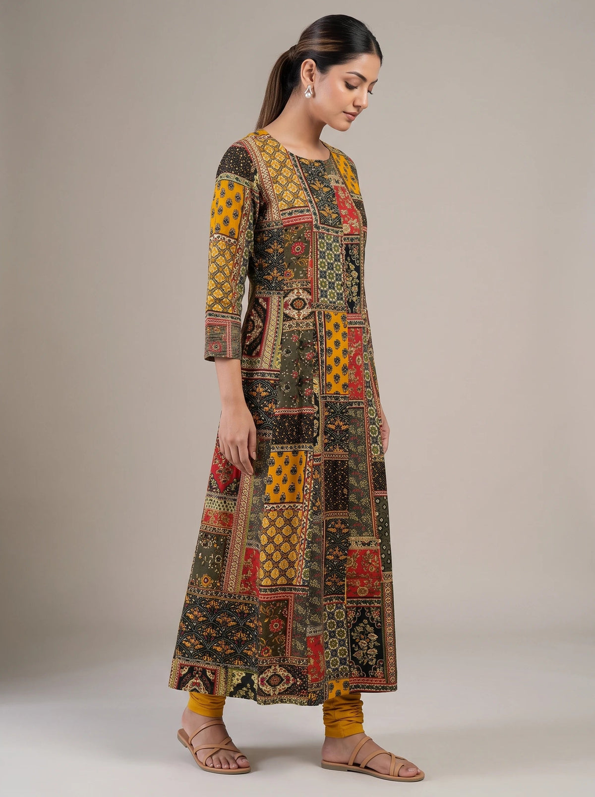 Black Printed Straight Kurta