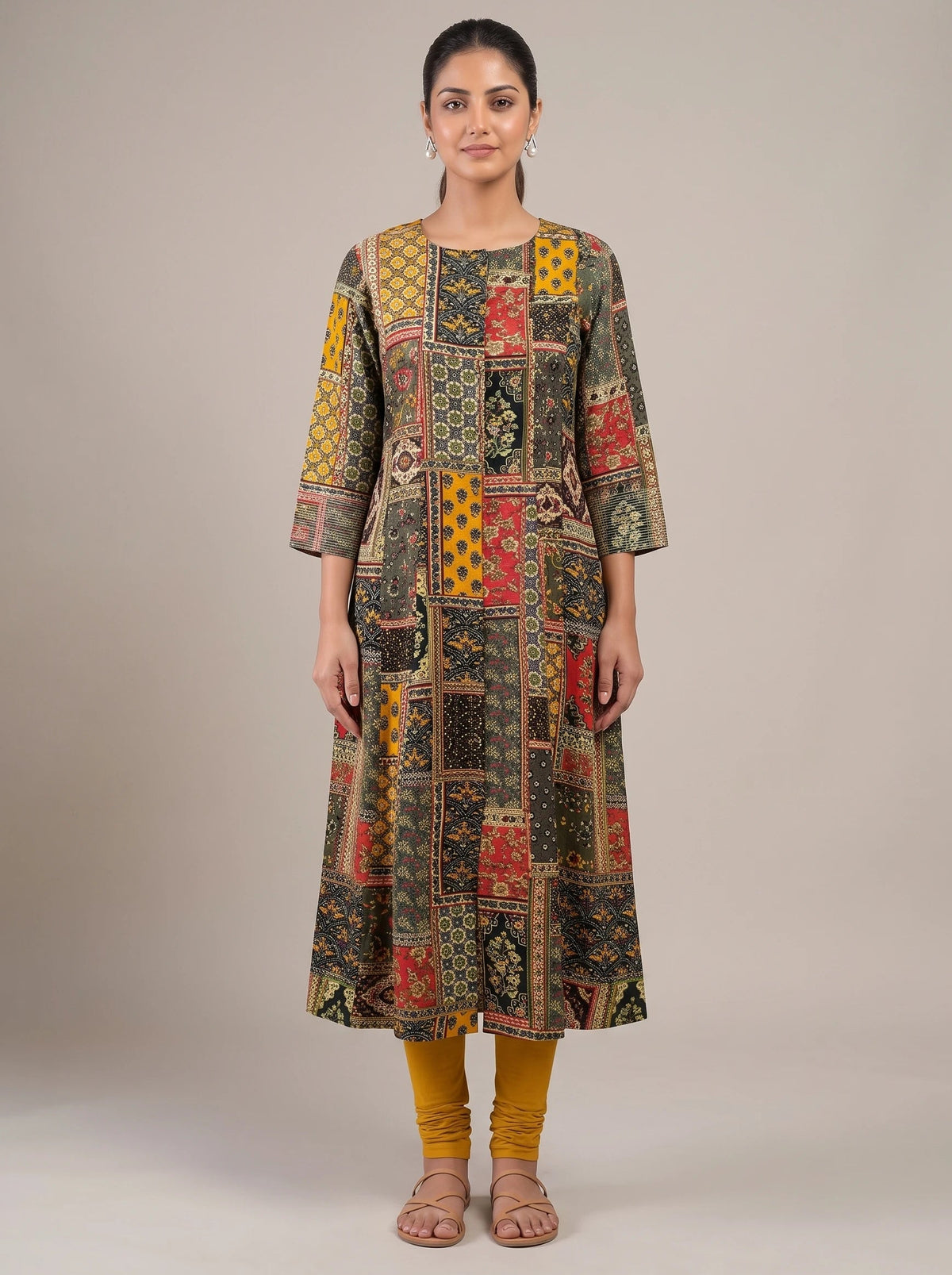 Black Printed Straight Kurta