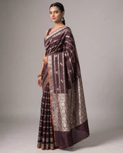 Brown Silk Zari Strip Butti Saree