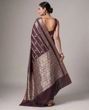 Brown Silk Zari Strip Butti Saree